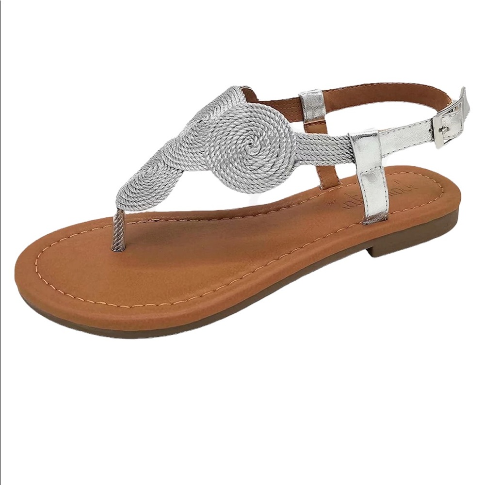 SAMRITA Women’s Comfortable Fashion Summer Flat Thong Sandals Metallic Size 7